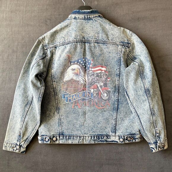 Harley-Davidson Denim Jacket Men’s Large Made in America Eagle Motorcycle USA - Picture 1 of 7